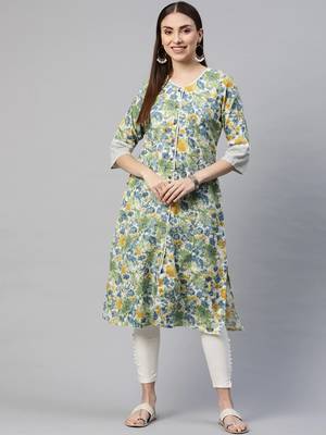 Green printed cotton ethnic-kurtis 1