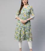 Green printed cotton ethnic-kurtis