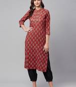 Red printed cotton ethnic-kurtis