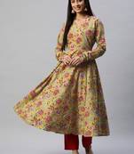 Green printed cotton ethnic-kurtis