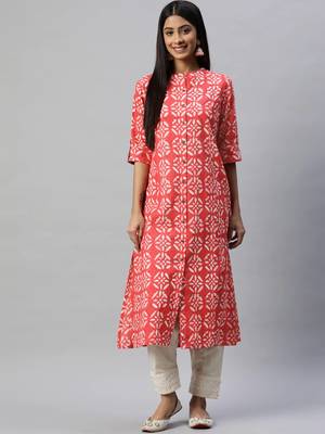 Pink printed cotton ethnic-kurtis 1