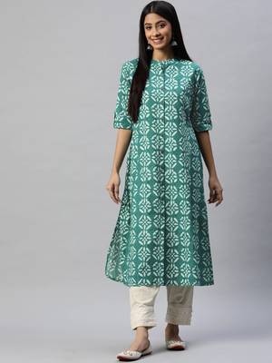 Green printed cotton ethnic-kurtis 1