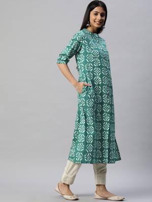 Green printed cotton ethnic-kurtis 3