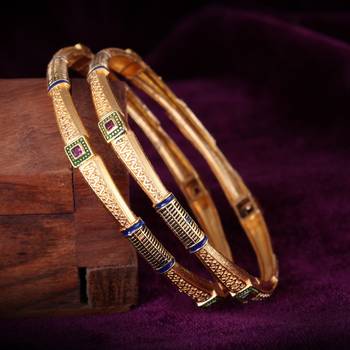 Sukai Jewels Ethnic Traditional Festive Wear Gold Plated Bangles for Women and Girls (Pack of 2) 3
