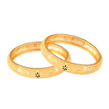 Sukai Jewels Ethnic Floral Design Traditional Festive Wear Gold Plated Bangle for Women and Girls (Pack of 2)  2
