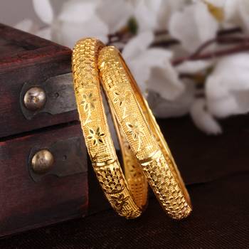 Sukai Jewels Ethnic Traditional Festive Wear Gold Plated Bangles for Women and Girls (Pack of 2) 3