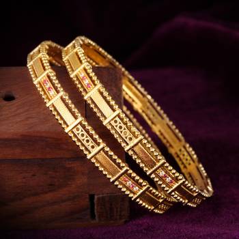 Sukai Jewels Ethnic Traditional Festive Wear Design Gold Plated Bangle for Women and Girls (Pack of 2) 3