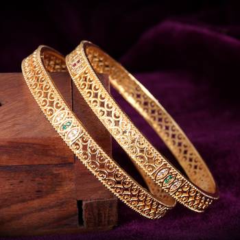 Sukai Jewels Ethnic Traditional Festive Wear Gold Plated Bangles for Women and Girls (Pack of 2)  3