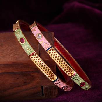 Sukai Jewels Ethnic Traditional Festive Wear Design Gold Plated Bangle for Women and Girls (Pack of 2) 3