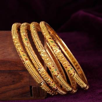 Sukai Jewels Ethnic Traditional Festive Wear Gold Plated Bangles for Women and Girls (Pack of 4) 3