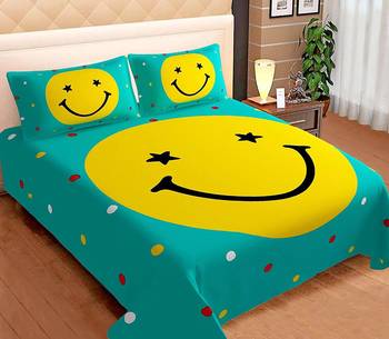 New Design Pure Cotton Double Bedsheet, Smile Print Double Bedsheet with matching Pillow covers. 1