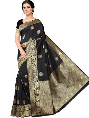 Black Woven Silk Blend Saree With Blouse 1