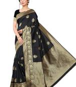 Black Woven Silk Blend Saree With Blouse