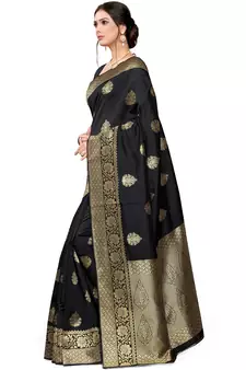 Black Woven Silk Blend Saree With Blouse