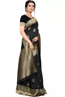 Black Woven Silk Blend Saree With Blouse