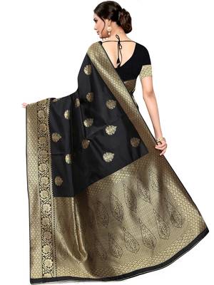 Black Woven Silk Blend Saree With Blouse 4