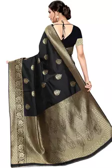 Black Woven Silk Blend Saree With Blouse