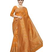 Gold Woven Silk Blend Saree With Blouse