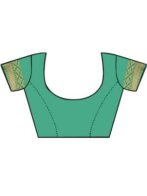 Green Woven Silk Blend Saree With Blouse 5