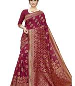 Magenta Woven Silk Blend Saree With Blouse