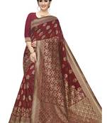 Maroon Woven Silk Blend Saree With Blouse