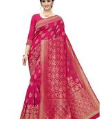 Pink Woven Silk Blend Saree With Blouse