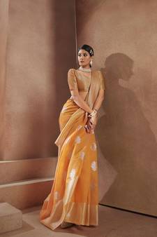 Orange woven silk saree with blouse