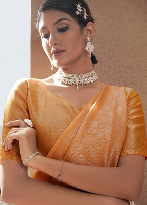 Orange woven silk saree with blouse 3