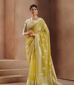 Yellow woven silk saree with blouse