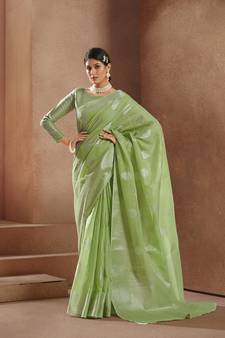 Light green woven silk saree with blouse