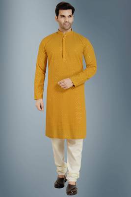 Yellow embroidered pure georgette kurta-pajama 1
