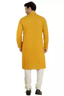 Yellow embroidered pure georgette kurta-pajama
