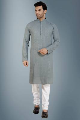 Silver embroidered pure georgette kurta-pajama 1