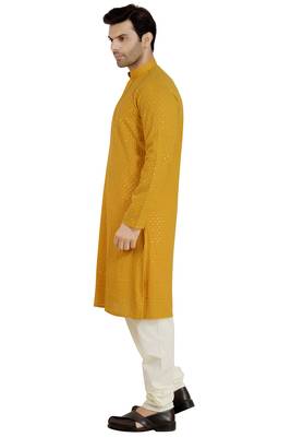 Yellow embroidered pure georgette kurta-pajama 3