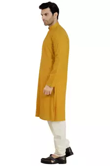 Yellow embroidered pure georgette kurta-pajama