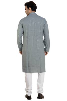 Silver embroidered pure georgette kurta-pajama 2