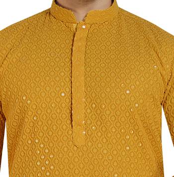 Yellow embroidered pure georgette kurta-pajama 4