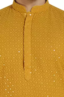 Yellow embroidered pure georgette kurta-pajama
