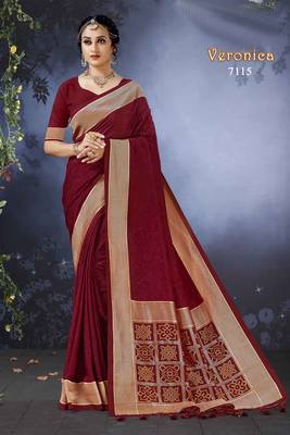Art Silk Saree With Zari Border Work 1