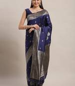 Navy Blue Banarasi Silk saree with blouse piece