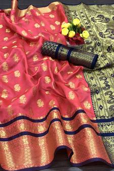 Red woven silk saree with blouse