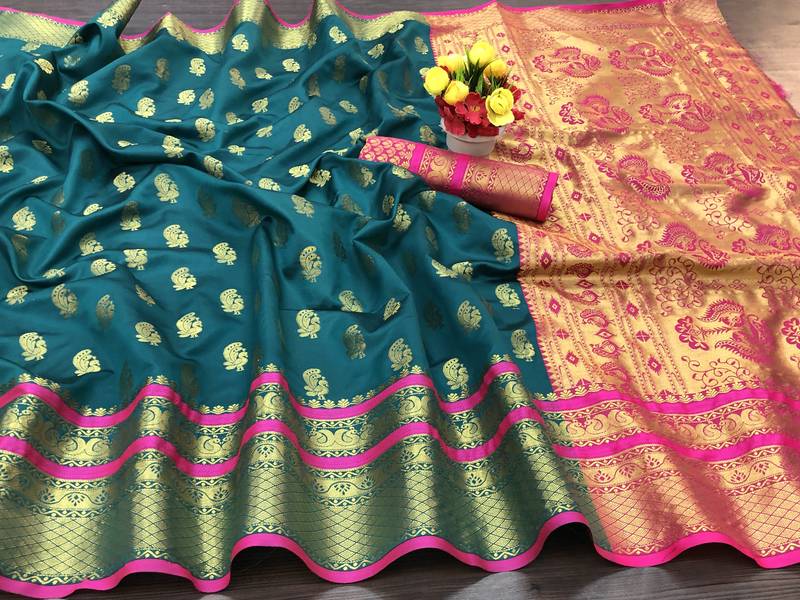 Green woven silk saree with blouse