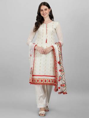 white santoon unstitched embroidered top & bottom with dupatta 2