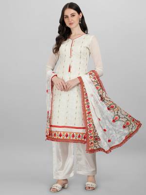 white santoon unstitched embroidered top & bottom with dupatta 3