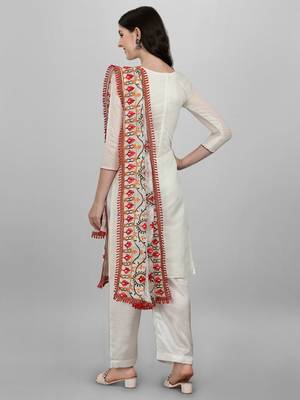 white santoon unstitched embroidered top & bottom with dupatta 5