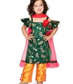 Green Embellished Kurta With Mustard Pants & Dupatta