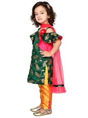 Green Embellished Kurta With Mustard Pants & Dupatta 3