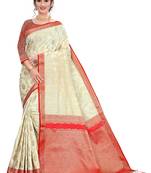 White Woven Silk Blend Saree With Blouse