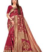 Magenta woven silk blend saree with blouse