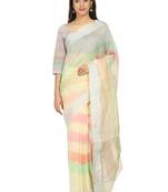 White Woven Cotton Saree With Blouse